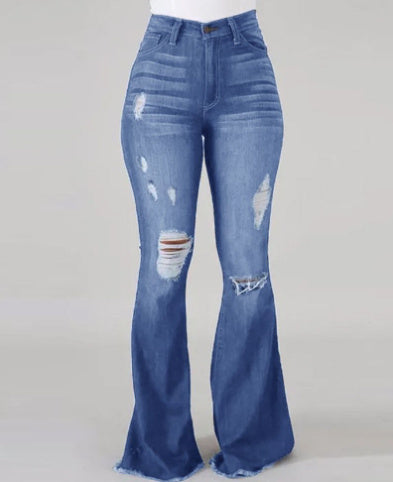 Fashion Women's Slim-fit Buttocks Ripped Jeans